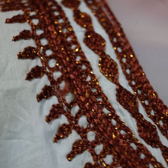 Soft Surroundings Light Blue Blouse with Brown Detailing Boho Hippie Embroidered - Picture 8 of 15